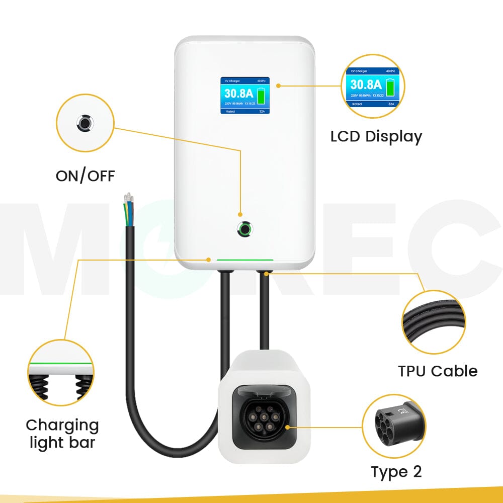 Clearance Sale - Type 2 MOREC Max 7KW EV Wallbox Charger Basic Control