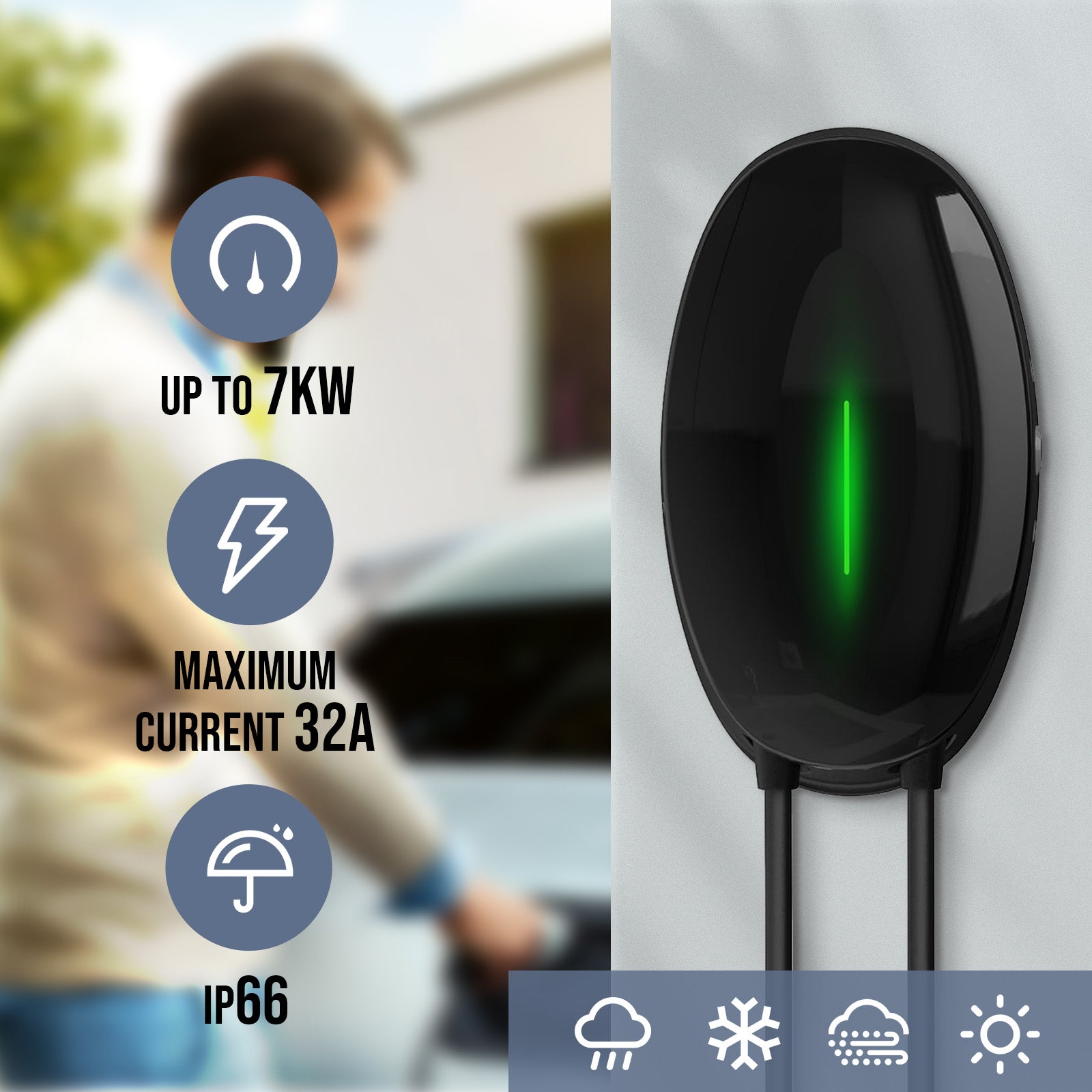 Morec 7KW APP EV Wallbox Charger with Type 2 Plug Elliptical EV Charging Station - WB10APP