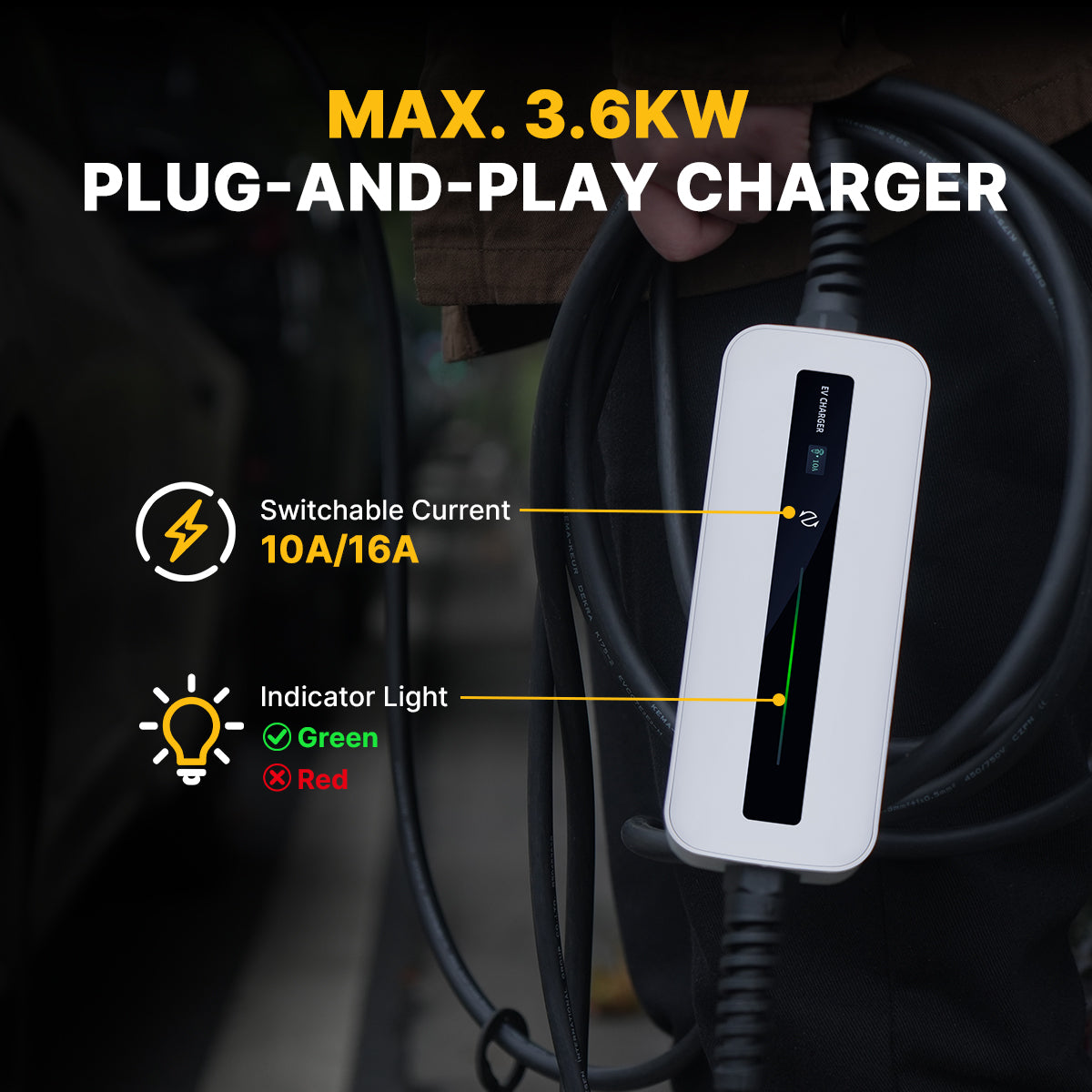 MOREC Type 2 Max 3.6KW Smart Portable EV Charger with Schuko Plug - PCD018T2