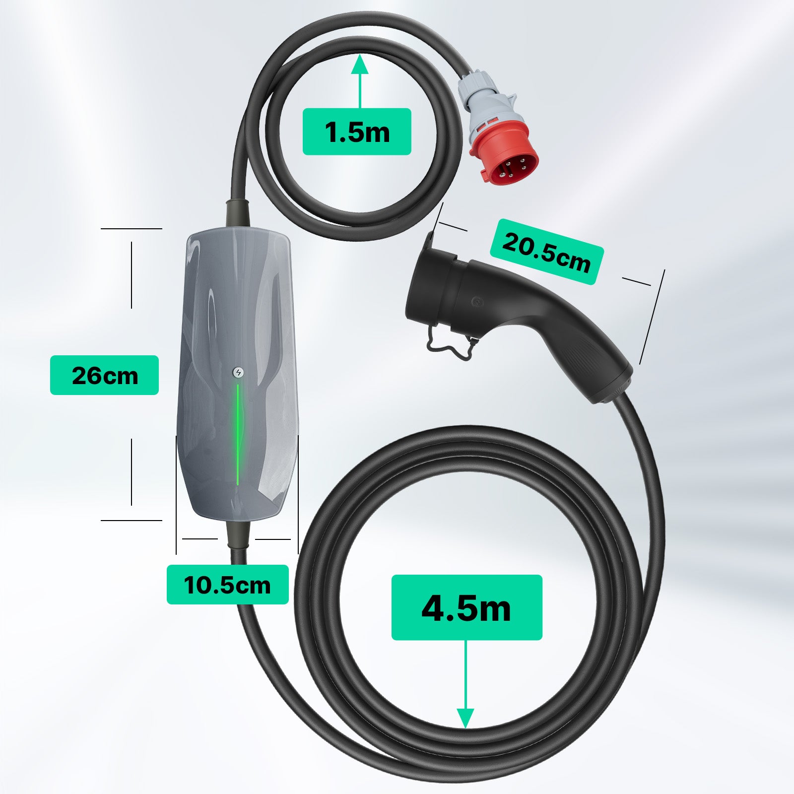 Cargador EV conmutable MOREC tipo 2 trifásico de 11 kW con enchufe CEE