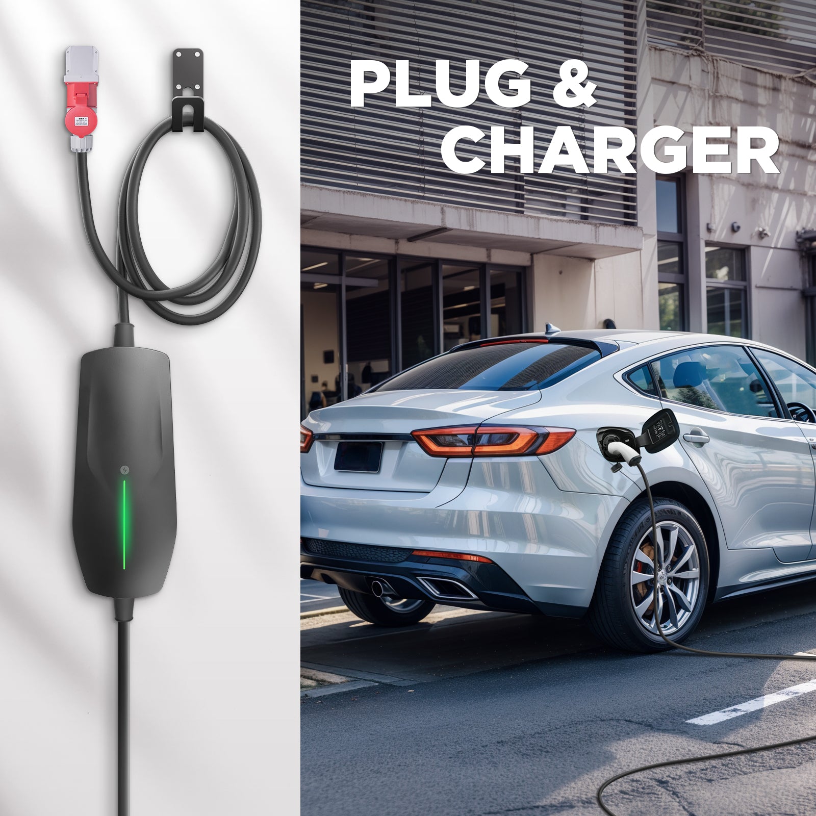 Cargador EV conmutable MOREC tipo 2 trifásico de 11 kW con enchufe CEE