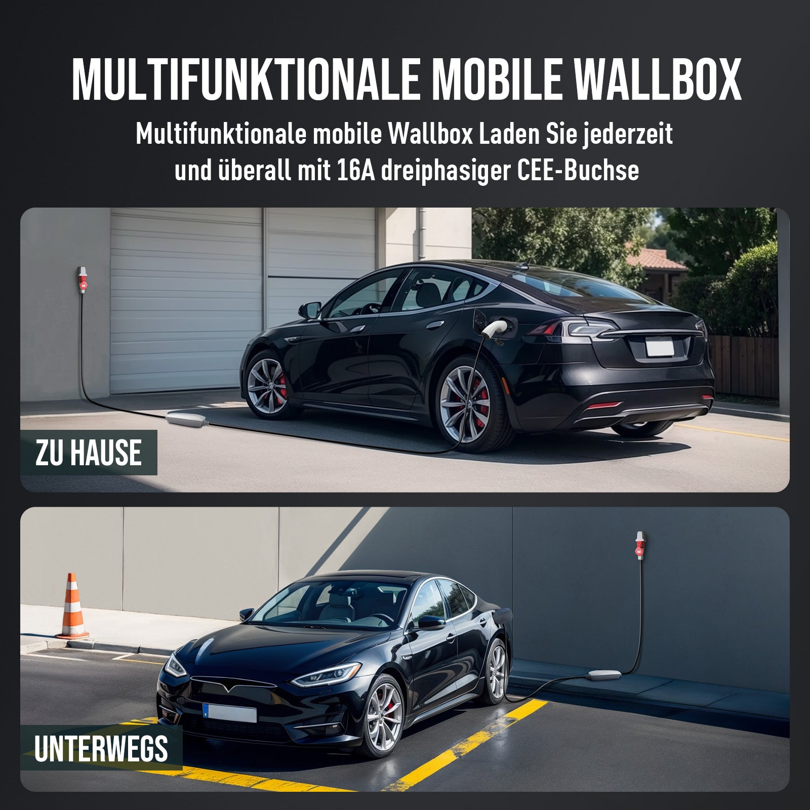 Morec Mobile Wallbox 11KW Fixed Current Type 2 Portable EV Charger With CEE Plug