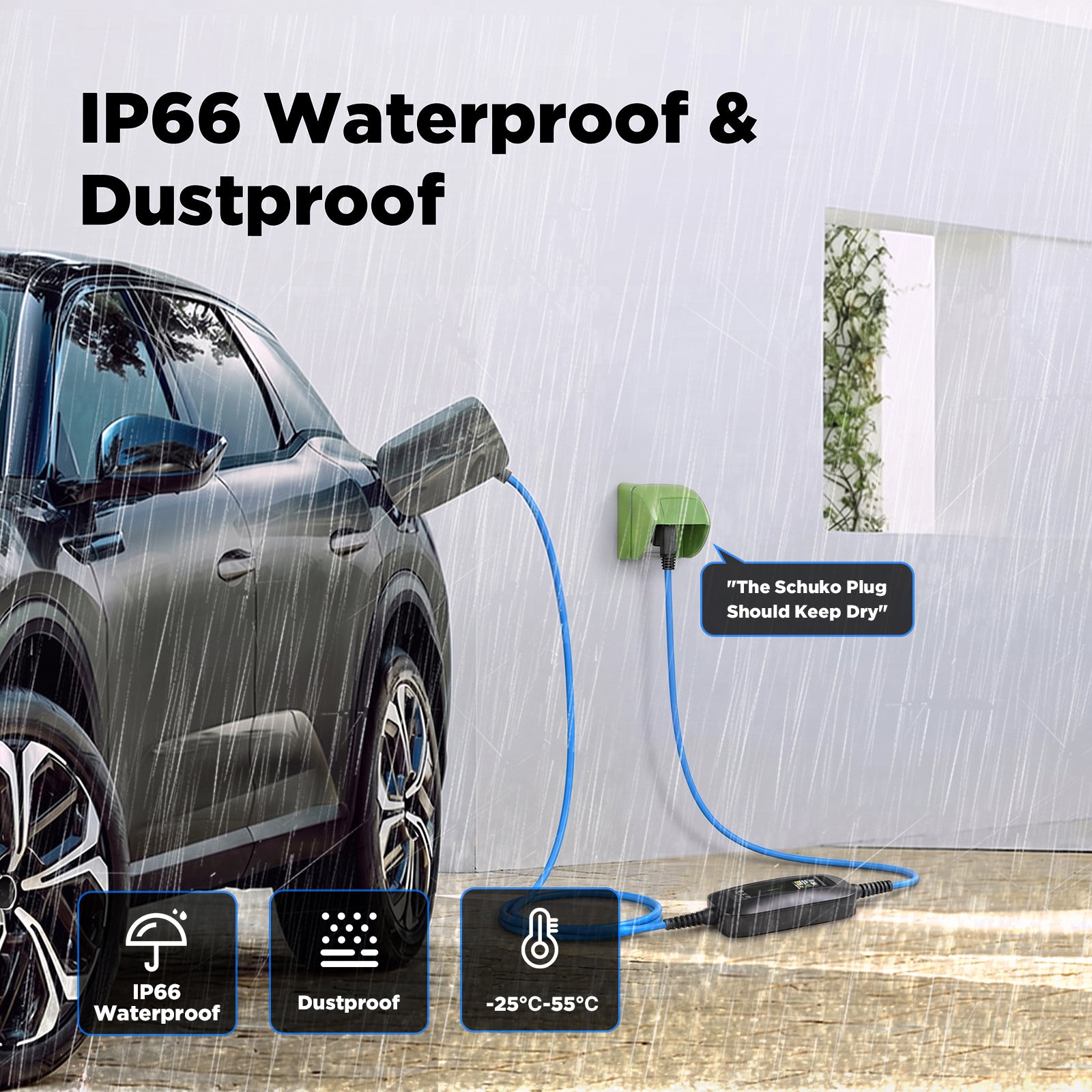 MOREC Type 2 Portable EV Charger with Schuko Plug Delay & Timer Function Available - PCD032