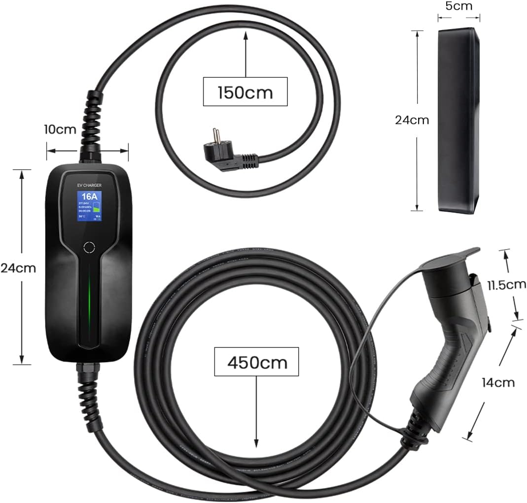 Clearance Sale-MOREC SAE J1772 Type 1 Portable EV Charger Max 3.6KW Switchable 10/16A with Schuko Plug - 100%NEW
