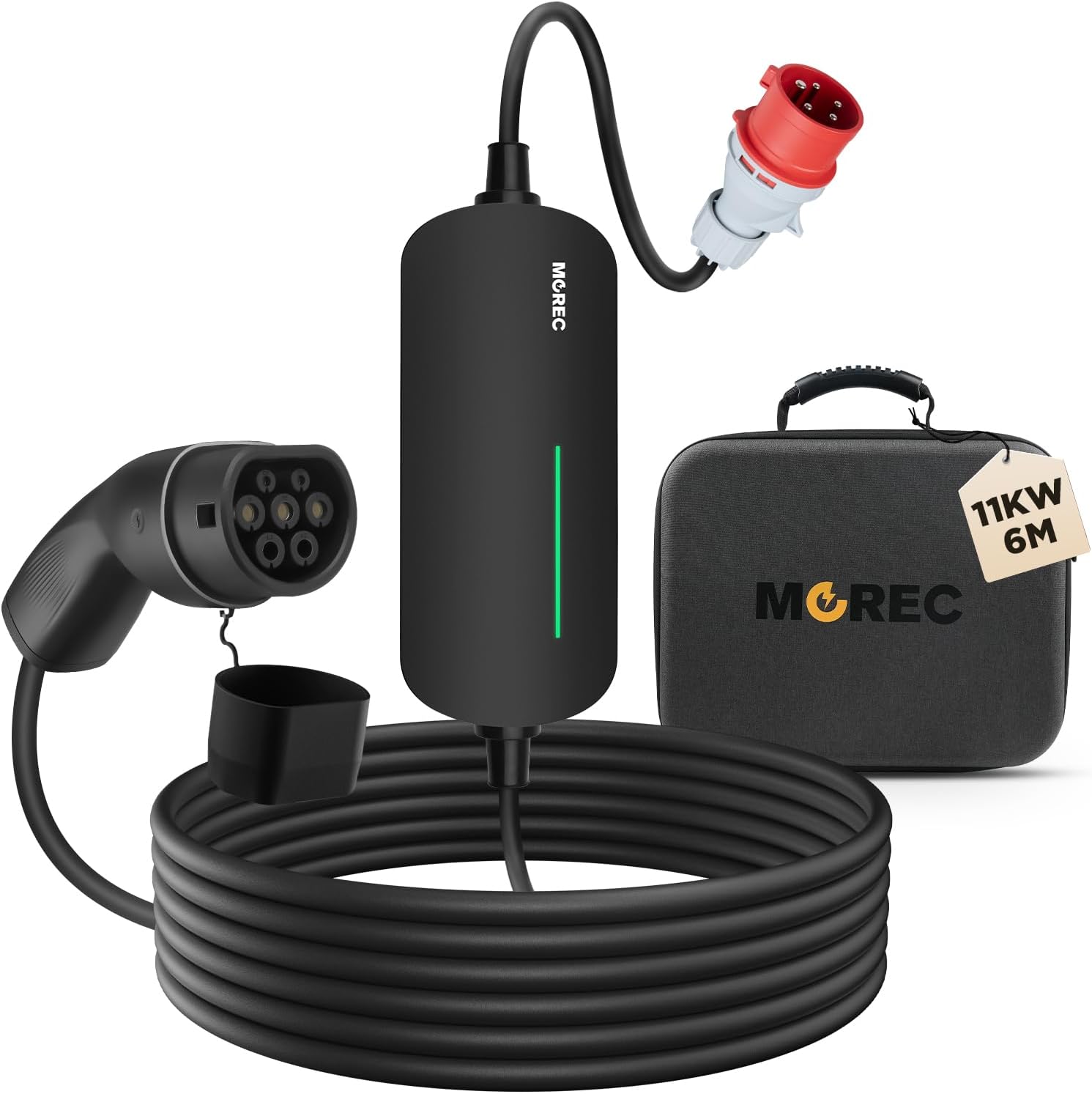 MOREC Type 2 Max 11KW 16A 3-Phases Portable EV Charger with Adjustable Current with CEE Plug - YM060