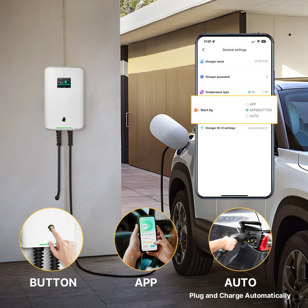 MOREC EV Wallbox Charger with Type 2 Plug APP Control 7/11/22KW EV Charger - MC20CAPP