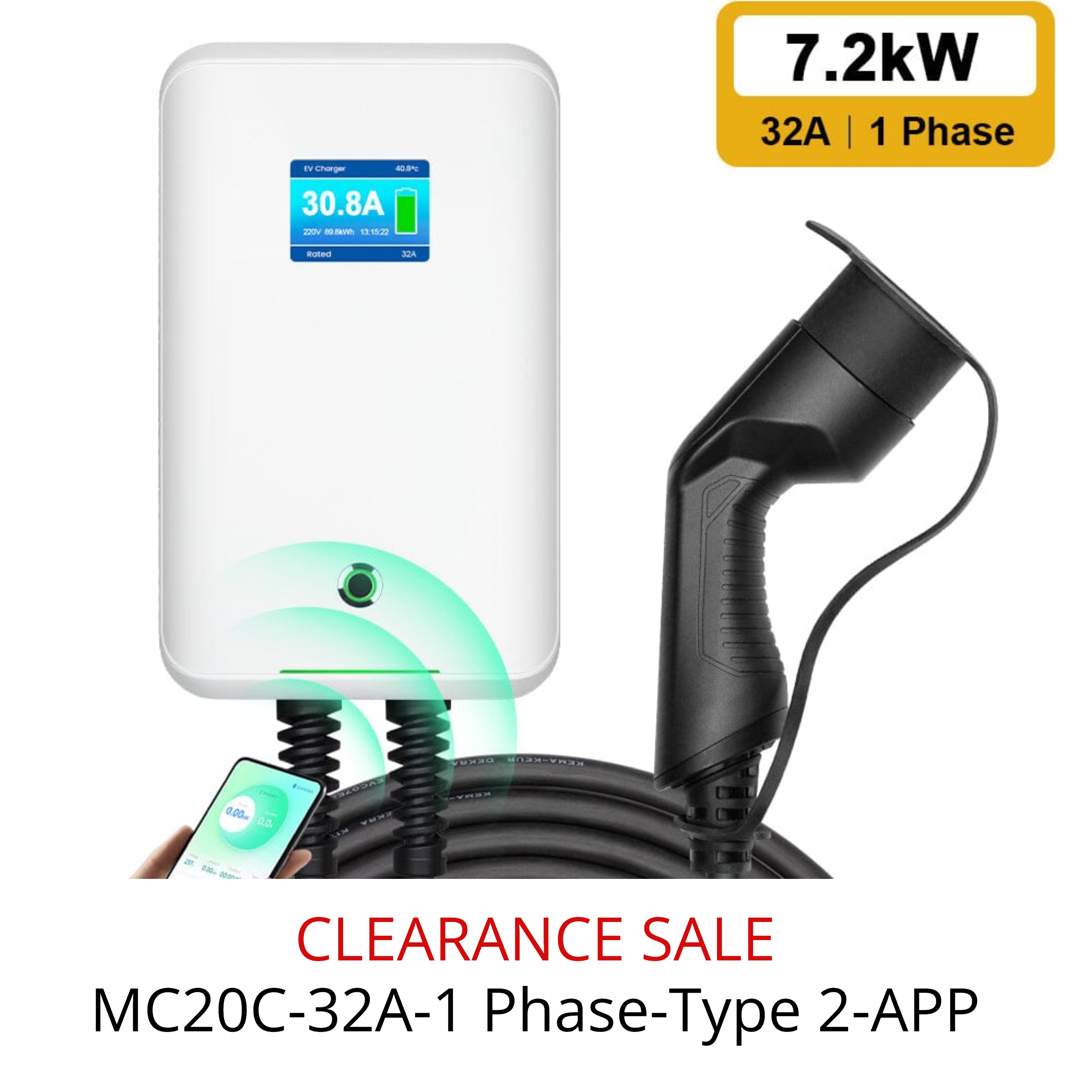 Venta de liquidación - Control de la aplicación Tipo 2 Morec Max 7/11 KW EV Wallbox Charger - CL2407