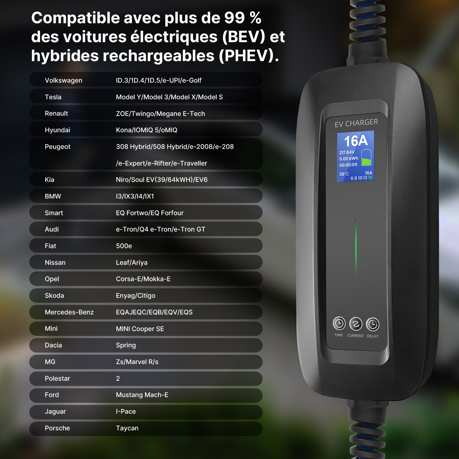 MOREC Type 2 Portable EV Charger with Schuko Plug Delay & Timer Function Available - PCD032
