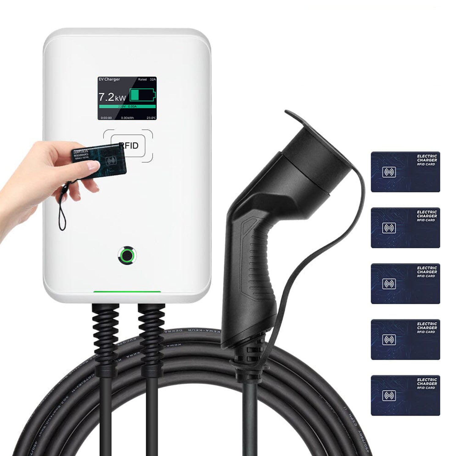 MOREC EV Wallbox Chargeur avec prise de type 2 Contrôle RFID Station de recharge EV 7KW - MC20CRFID