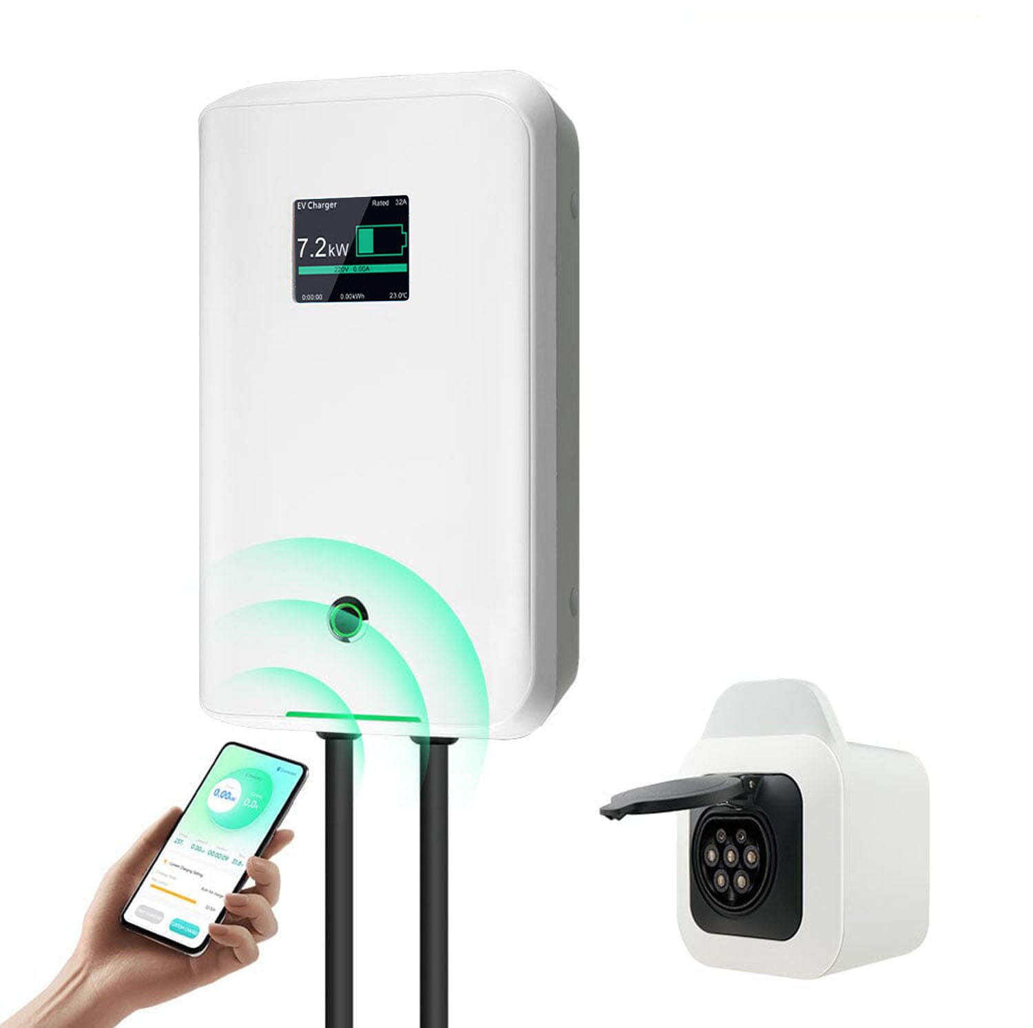 MOREC EV Wallbox Chargeur avec prise de type 2 Contrôle APP Station de recharge EV 7KW - MC20AAPP