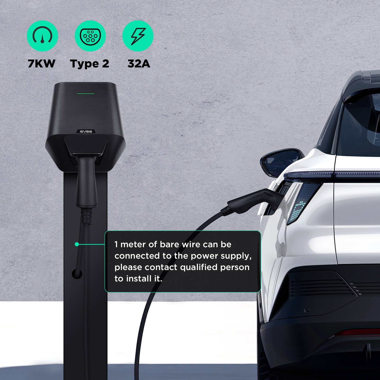 RFID Control Adjustable Current MOREC Max 7KW EV Wallbox Charger with Type 2 Socket - LX30RFID