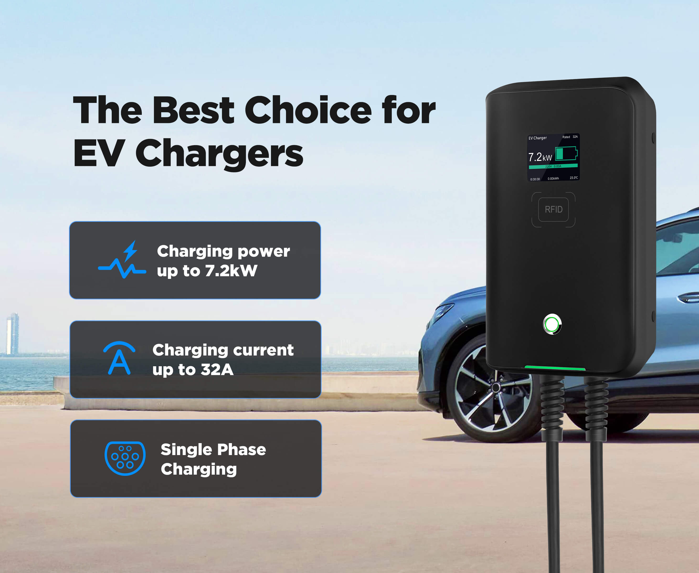 MOREC EV Wallbox Charger with Type 2 Plug RFID Control 7KW EV Charging Station - MC20CRFID