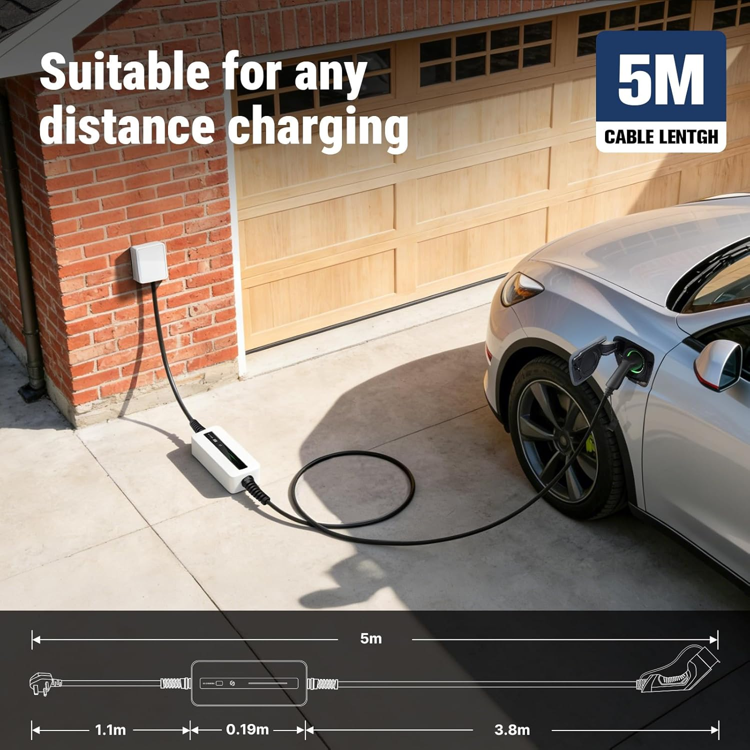 Morec 3kW EV Charger Type 2 to 3 Pin Plug 5/10M Home Charger Cable for EV&PHEV - UK