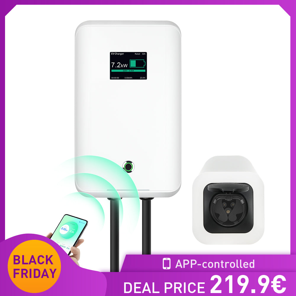 MOREC 7KW APP-controlled Wallbox Charger with Type 2 Socket With ANTI-TOUCH Shutter - MC20AAPP