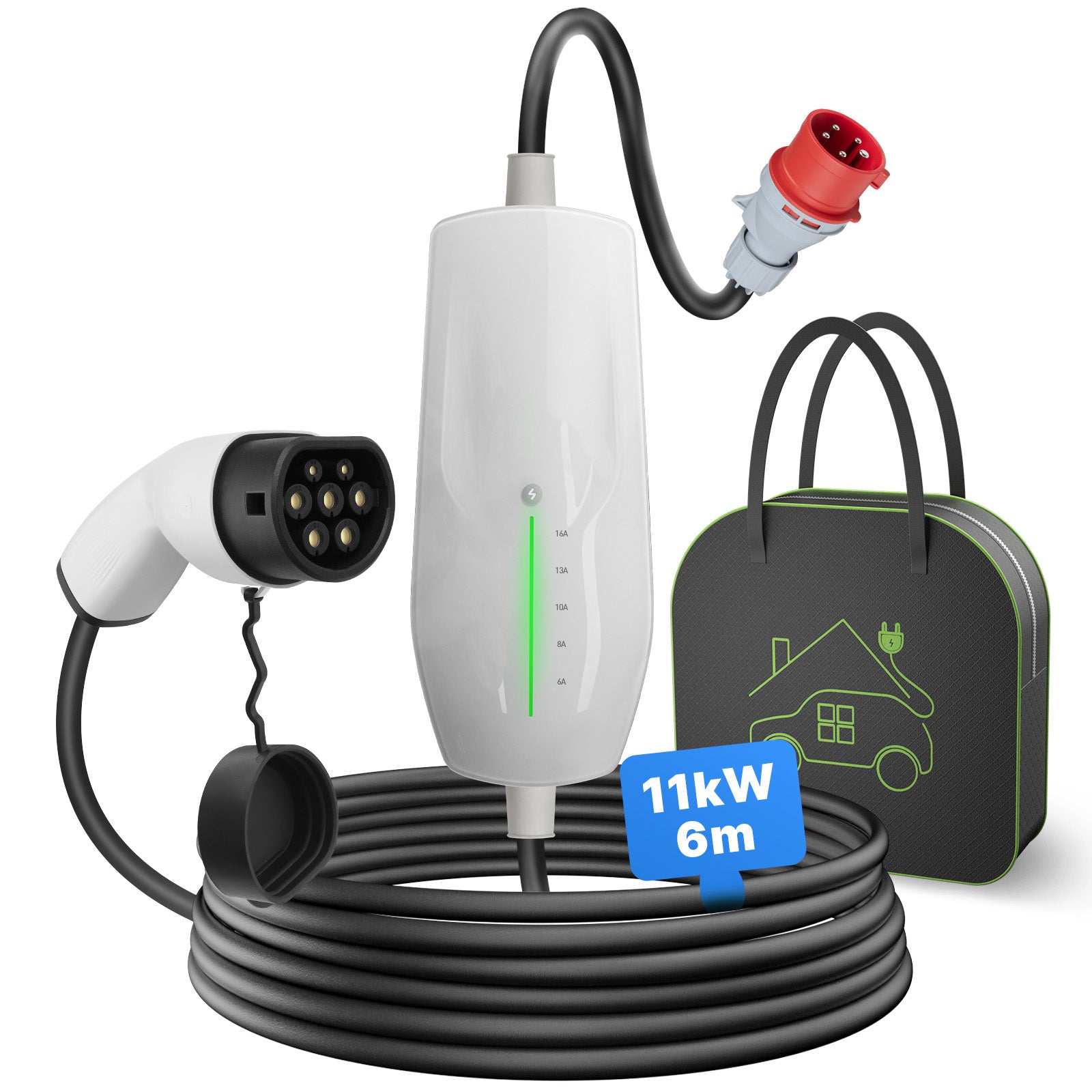 Morec Mobile Wallbox 11KW Current-Adjustable Type 2 Portable EV Charger With CEE Plug