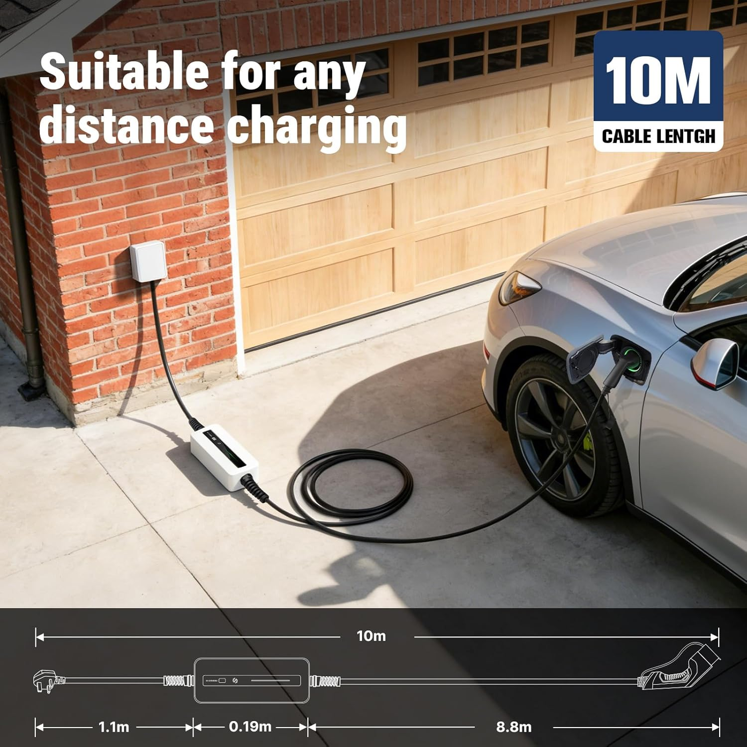 Morec 3kW EV Charger Type 2 to 3 Pin Plug 5/10M Home Charger Cable for EV&PHEV - UK