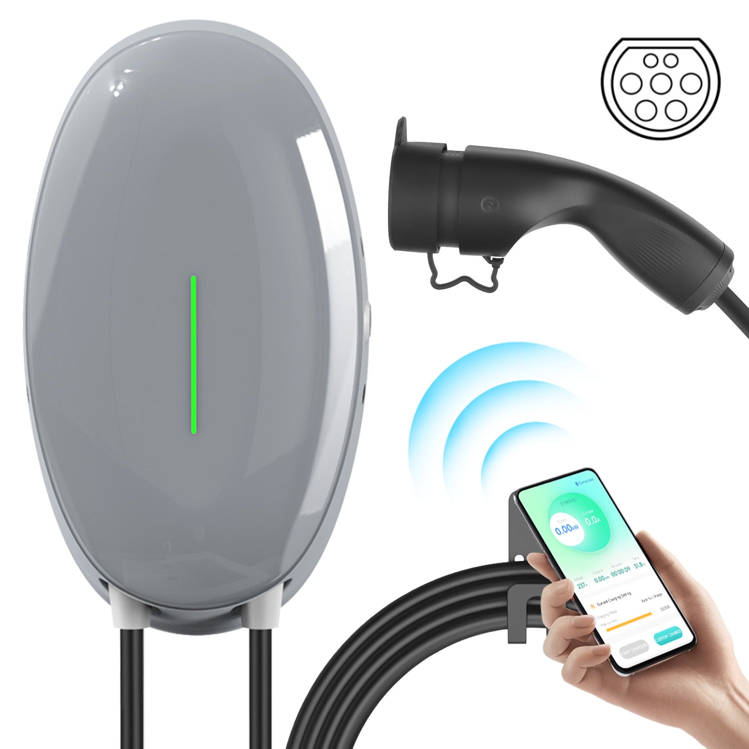 Morec 7KW APP EV Wallbox Charger with Type 2 Plug Elliptical EV Charging Station - WB10APP