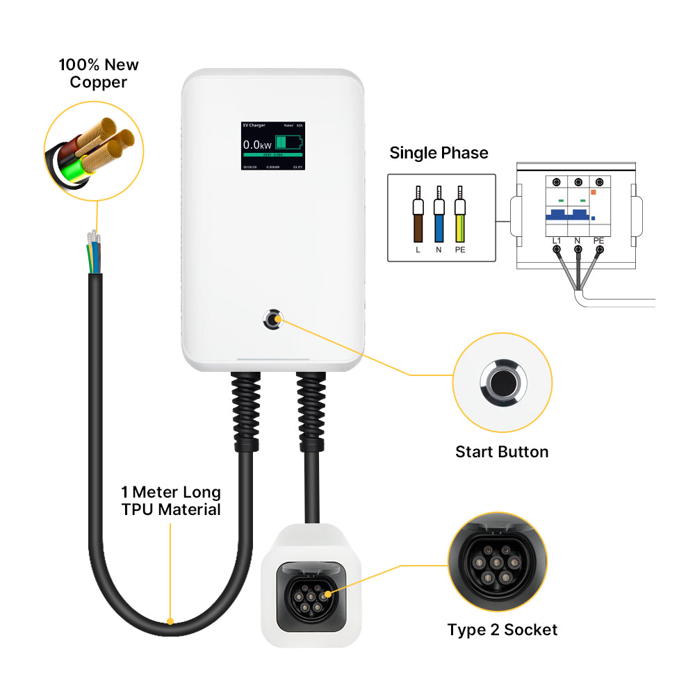  MOREC AC Wallbox 32A - Borne de recharge EV avec prise Type 2