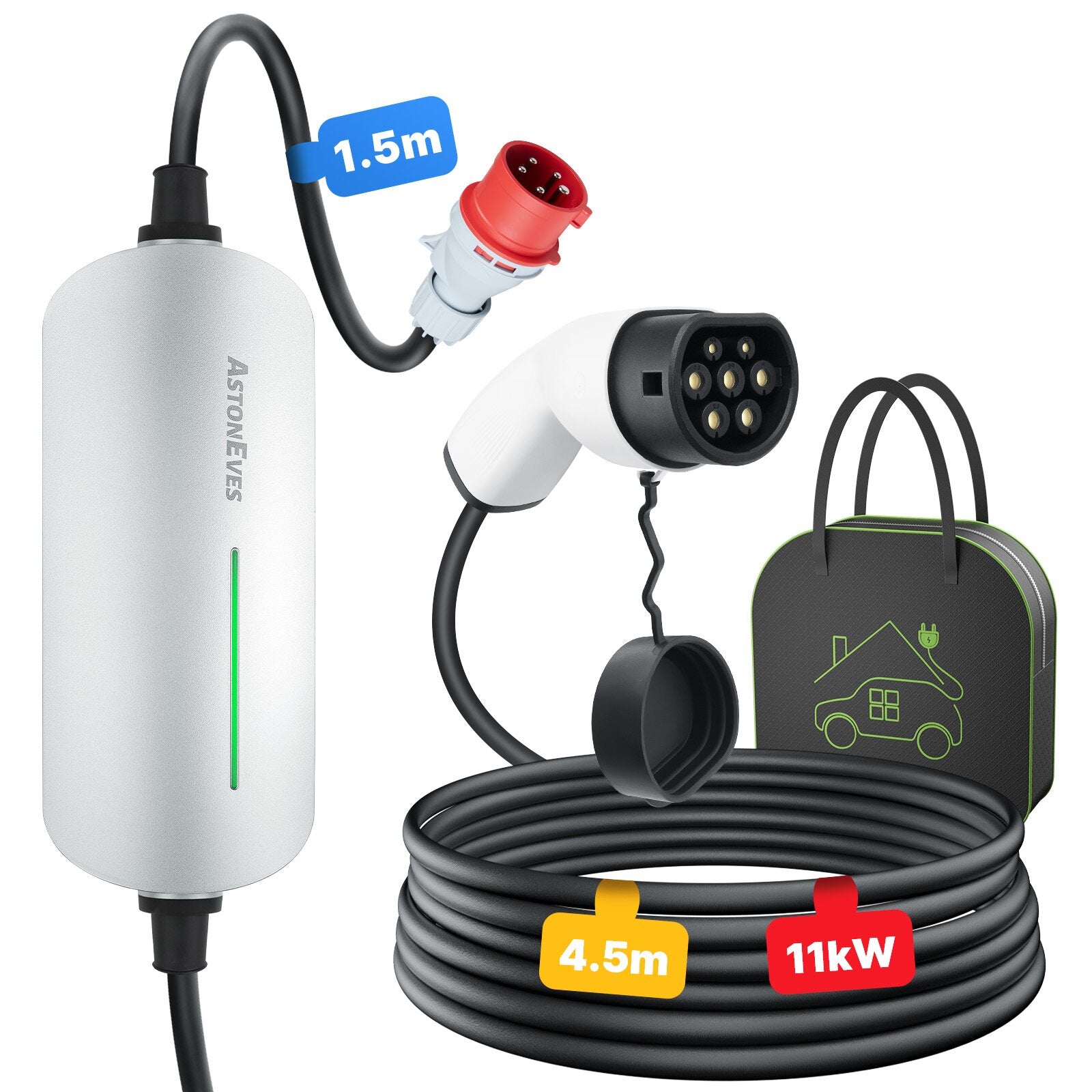 MOREC Typ 2 Umschaltbares EV-Ladegerät Drehstrom 11kW mit CEE-Stecker