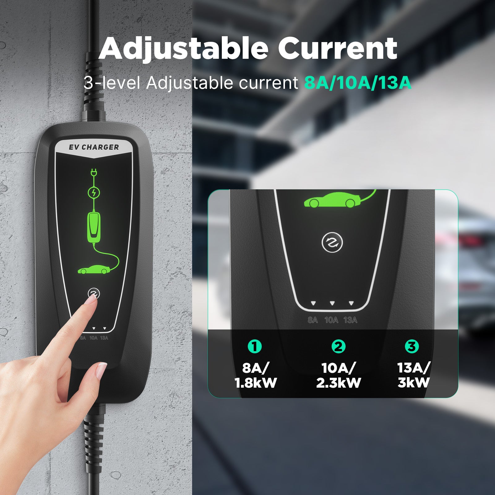 Morec 3kW Portable EV Charger Type 2 to 3 Pin Plug 6/10M Home Charger Cable for EV&PHEV - UK