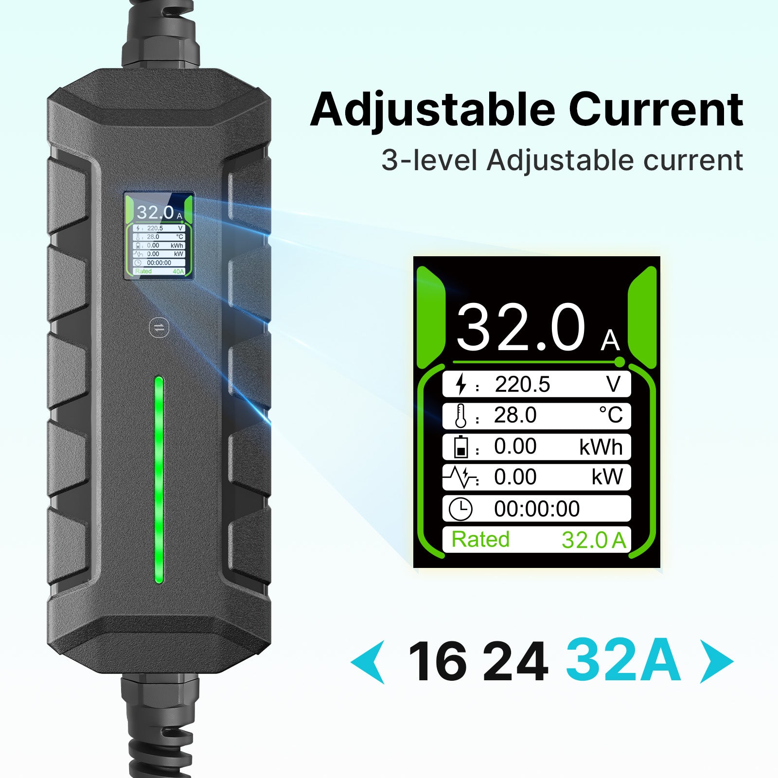 Morec 7.4kW EV Charger 16/24/32A Type 2 Cable to CEE Plug with Storage Bag + Bracket for EV & PHEV - UK