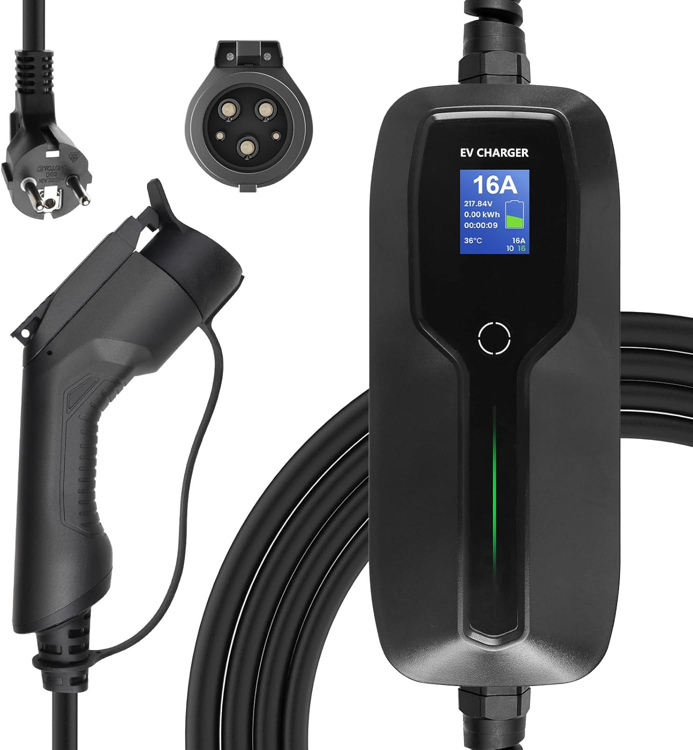 Clearance Sale-MOREC SAE J1772 Type 1 Portable EV Charger Max 3.6KW Switchable 10/16A with Schuko Plug - 100%NEW