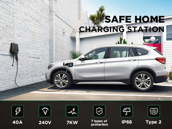 MOREC 7/22KW Adjustable Current 16A/24A/32A EV Wallbox Charger with Type 2 Socket - LX30