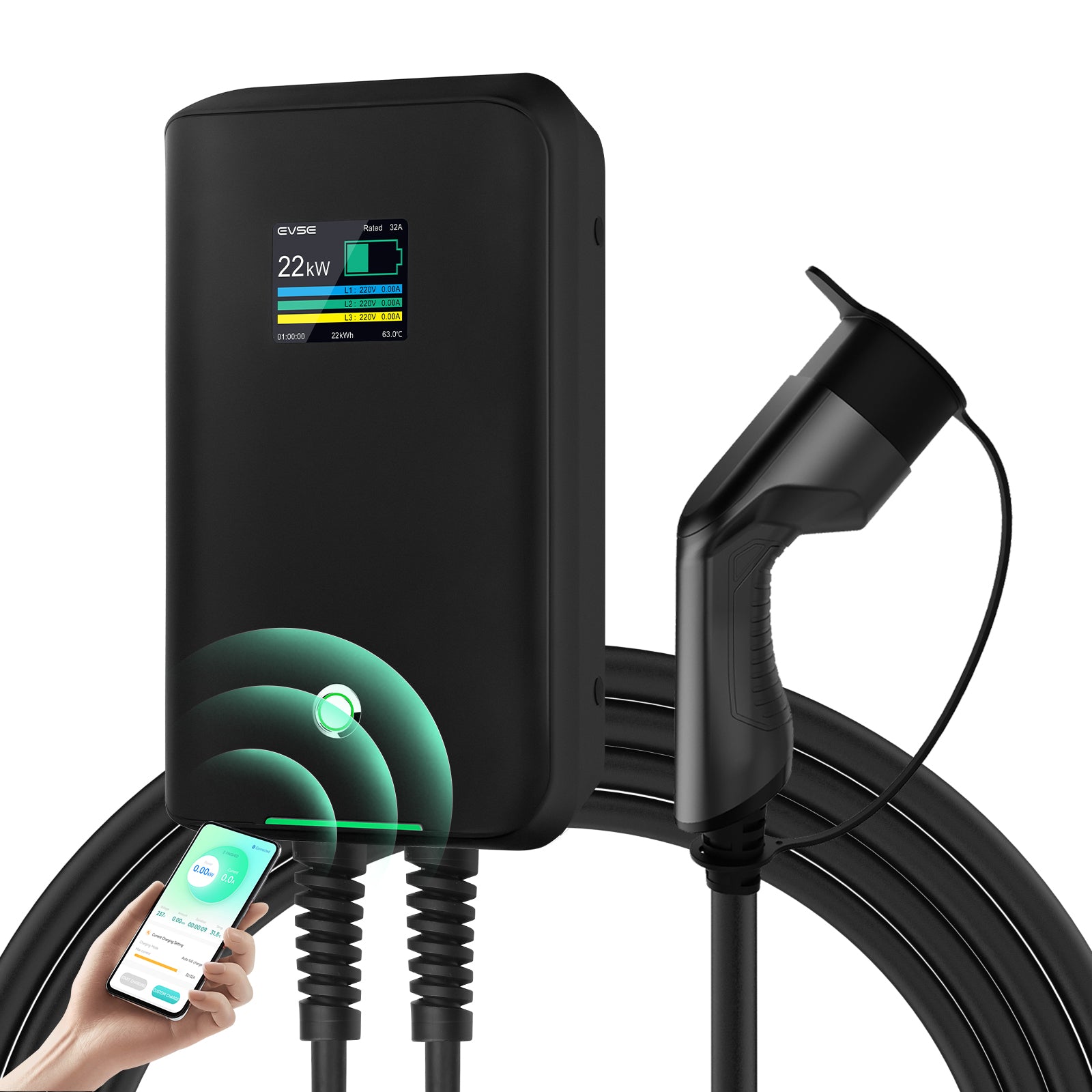 Carregador Wallbox MOREC EV com controle de APP de plugue tipo 2 7/11/22KW Carregador EV - MC20CAPP