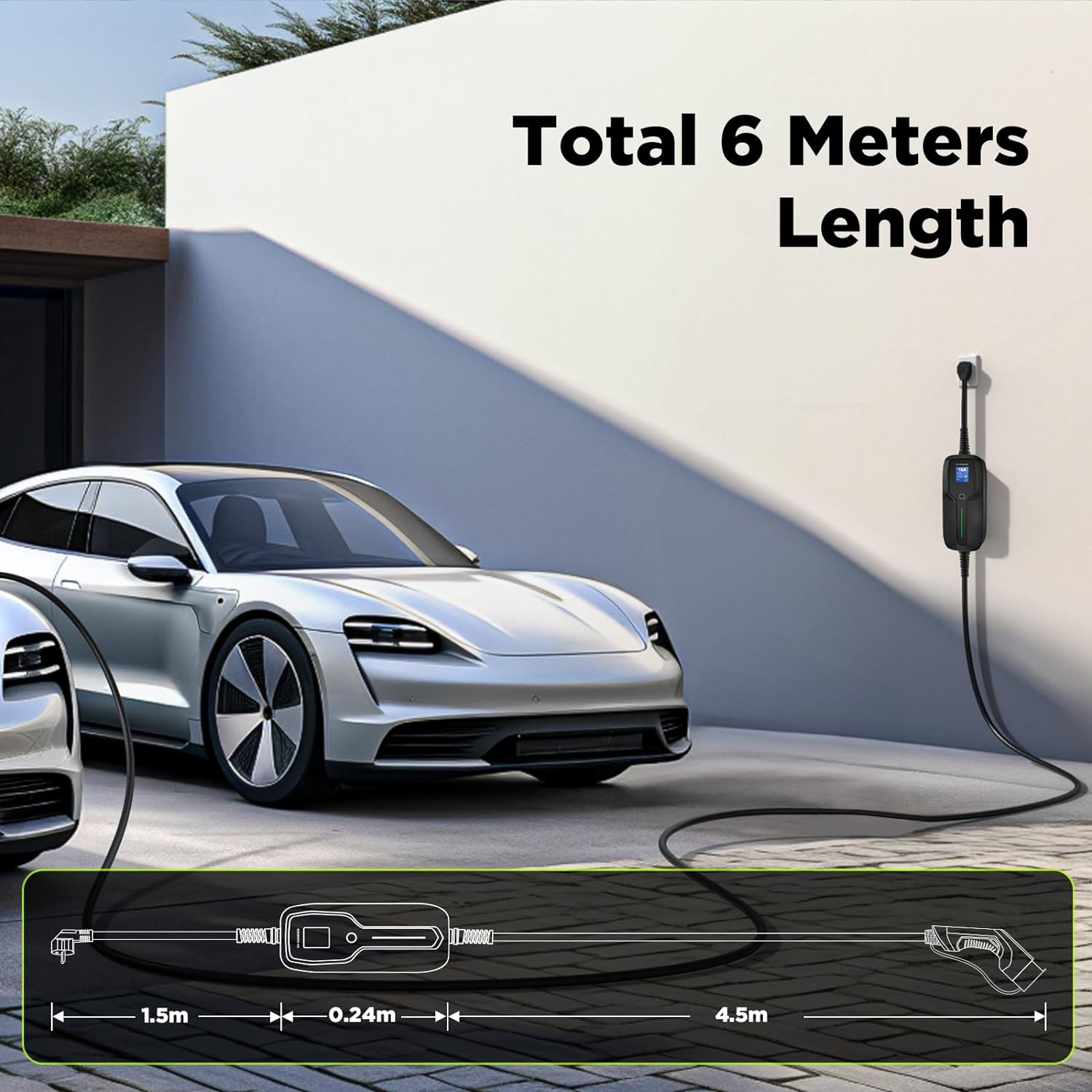 Clearance Sale - 6 Meter MOREC 10/16A Portable EV Charger with Type 2 Schuko Plug - CL2414