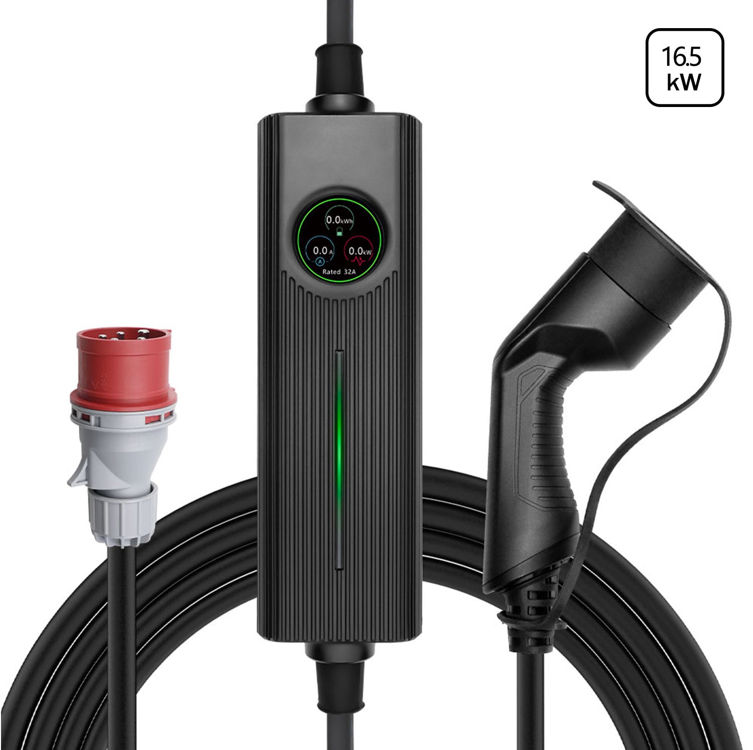Touch-LCD-Display MOREC Typ 2 Max 16,5 kW tragbares EV-Ladegerät mit CEE-Stecker und Adapter – PCD050